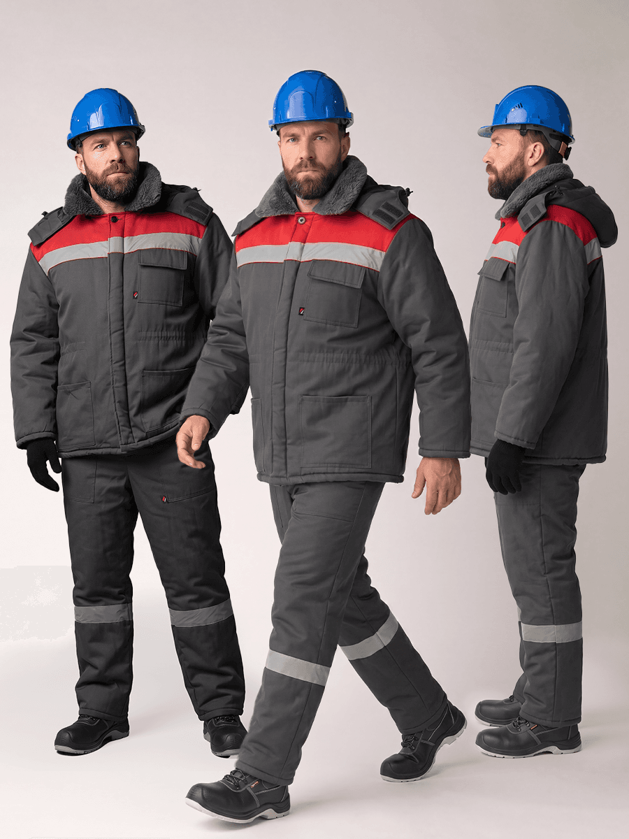 Костюм зимний на пуговицах Квайл-1 СОП (тк.Смесовая,210) брюки, т.серый/красный